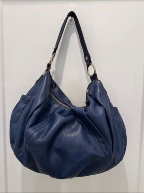 b. makowsky Navy Leather Shoulder Hobo Bag